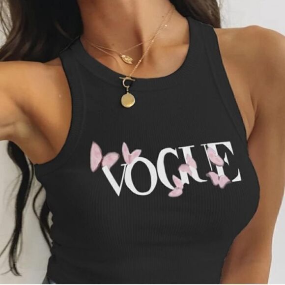 Black Sleeveless Halter V-Neck Cotton Printed Tops sz Medium - Picture 1 of 7